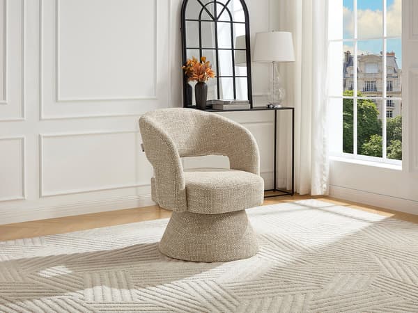 Vente-unique - Vridbar fåtölj i beige texturerat tyg NAROLIA