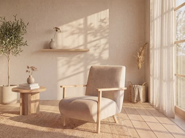 Vente-unique - JULOMO fåtölj i beige tyg och trä