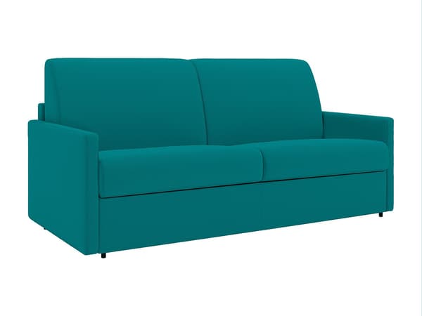 Vente-unique - 3-sits bäddsoffa express i turkosblått tyg – Sovbredd 140 cm – Madrass 14 cm CALIFE
