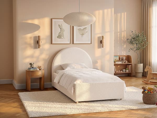 Vente-unique - Säng med utdragbar säng 90 x 190 cm - Bouclé - Krämvit LIRIMO