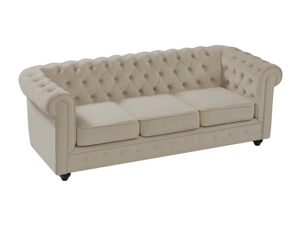 Vente-unique - 3-sits och 2-sits soffa i beige sammet CHESTERFIELD
