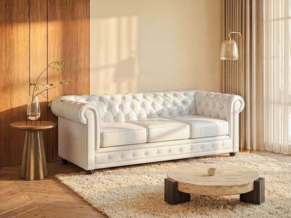 Vente-unique - 3-sits soffa i läderimitation CHESTERFIELD - Vit