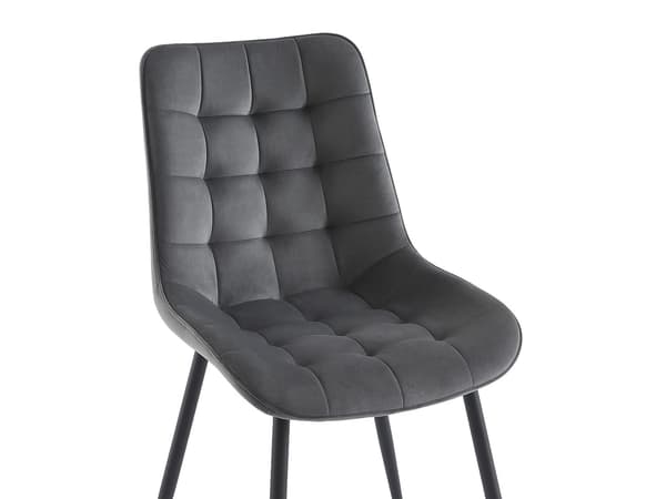Vente-unique - Set med 2 vadderade stolar - Sammet och svart metall - Grå - OLLUA