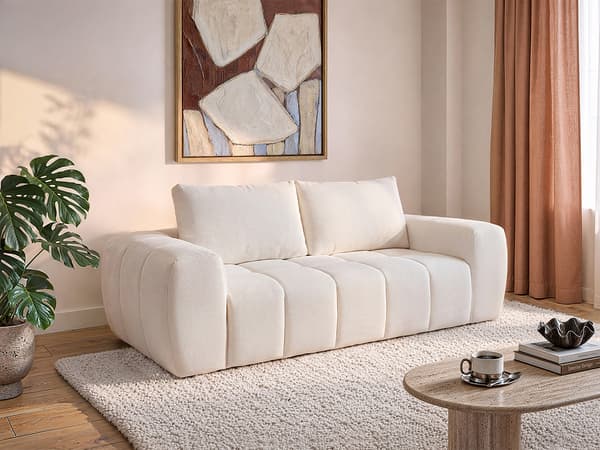 Vente-unique - Soffa 3 platser i texturerat tyg - Beige BENAFO