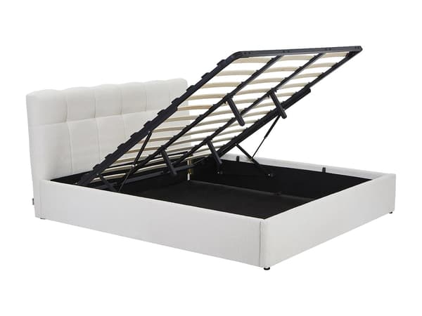 Vente-unique - Sängram med förvaring 180 x 200 cm - Bouclé-tyg - Vit - MAZIRI