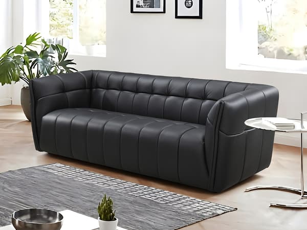 Vente-unique - 3-sits soffa i svart läder DUGORI