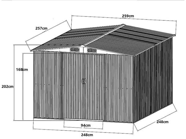 Vente-unique - Trädgårdsskjul i grå galvaniserad metall 6,6 m² - MANSO