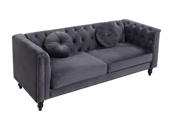 Vente-unique - 3-sits soffa i sammet - Mörkgrå - TURNER