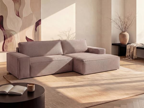 Vente-unique - Högervänd bäddsoffa i ljuslila manchester AMELIA