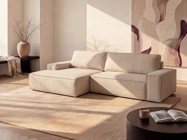Vente-unique - Bäddsoffa vänsterställd i beige texturerat tyg AMELIA