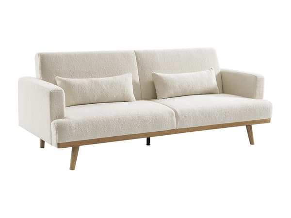 Vente-unique - 3-sits bäddsoffa i vitt bouclétyg med klicklackfunktion ESME