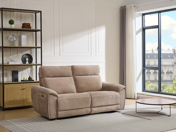 Vente-unique - Elektrisk 3-sits reclinersoffa taupe tyg DJARALO