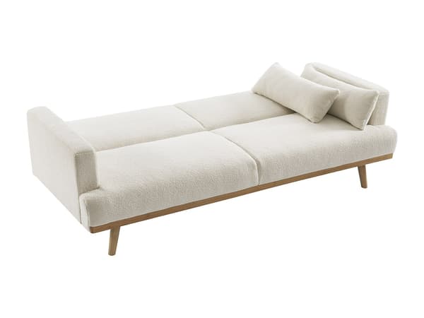 Vente-unique - 3-sits bäddsoffa i vitt bouclétyg med klicklackfunktion ESME