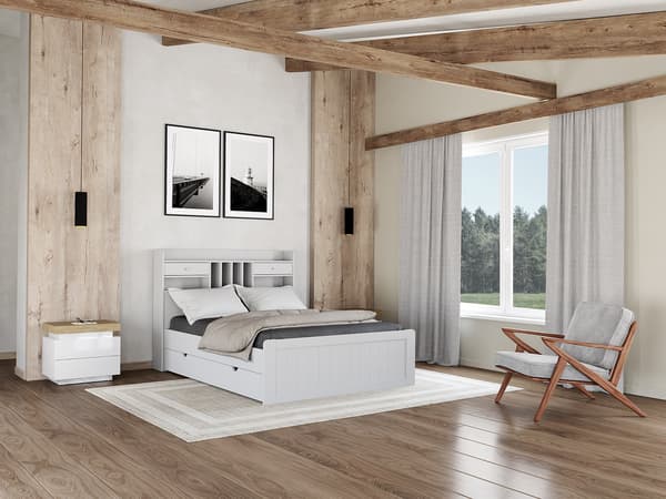 Vente-unique - Säng med förvaring 140 x 190 cm - Vit - MEDERICK