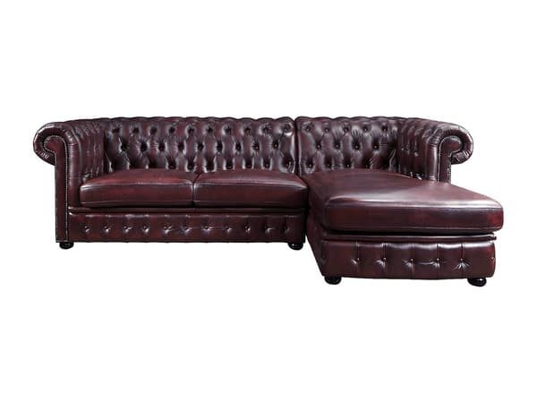 Vente-unique - Chesterfield hörnsoffa högerställd bordeaux buffelläder BRENTON
