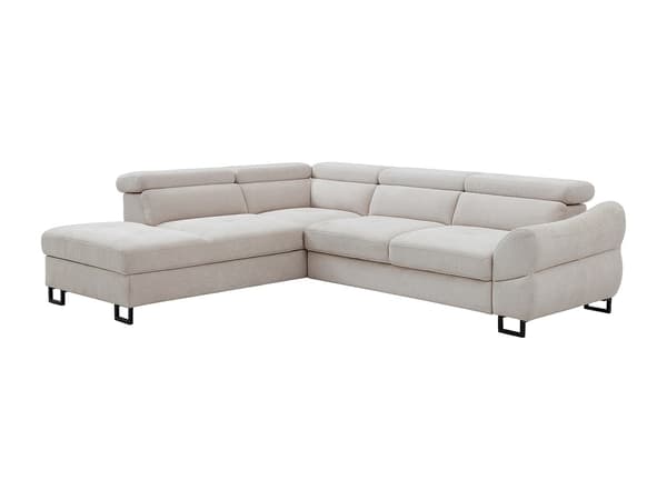 Vente-unique - Vänstervänd bäddsoffa i texturerat beige tyg VAVERDO