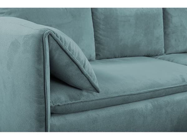 Vente-unique - Högervänd hörnbäddsoffa i blå finribbad manchester TEODORA