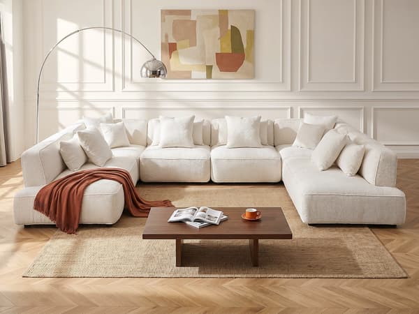 Vente-unique - Fåtölj i off-white bouclé-tyg LELACO