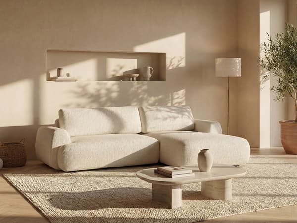 Vente-unique - Högervänd bäddsoffa i beige melerat tyg MONELIA