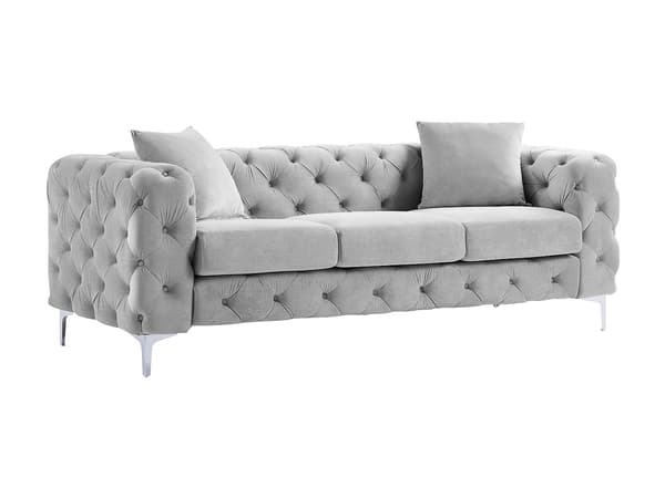 Vente-unique - EDWINA 3-sits Chesterfield-soffa i ljusgrå sammet