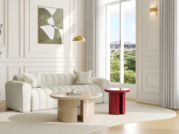 Vente-unique - Set med 2 soffbord i MDF - Beige och röd lackerad - DERLALI