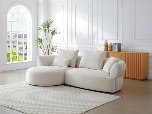 Vente-unique - Vänsterställd soffa i beige chenilletyg CUSAVA från Maison Céphy