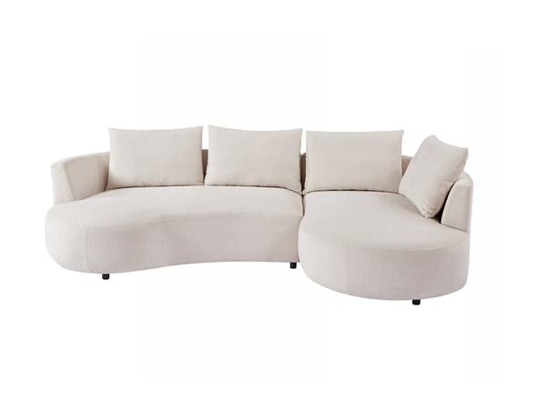 Vente-unique - Hörnsoffa Högervänd i texturerad beige sammet LOUSADO