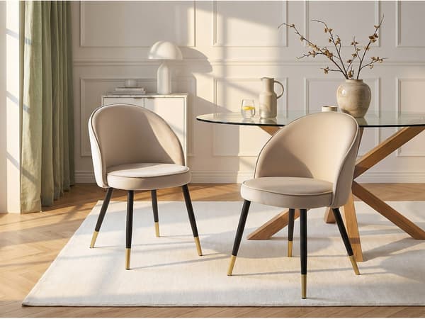 Vente-unique - Set om 2 sammetssammetstyg och metalstolar - Beige - MAYLINA