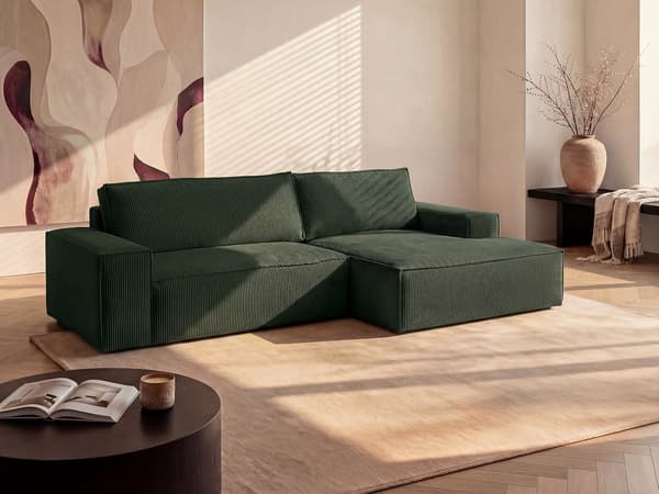 Vente-unique - Bäddsoffa högerställd i mörkgrön manchester AMELIA