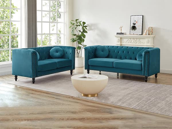 Vente-unique - 3-sits och 2-sits soffor i sammet - Petrolblå - TURNER