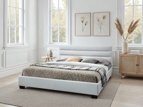 Vente-unique - Säng 140 x 190 cm - läderimitation - Vit - FAUSTIN
