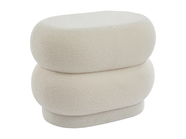 Vente-unique - Vit bouclé-tyg sittpuff LECINIO