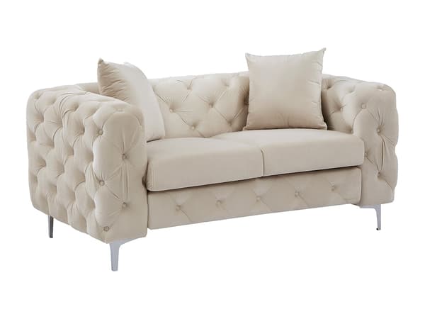 Vente-unique - EDWINA 2-sits Chesterfield-soffa i beige sammet
