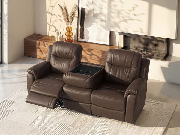 Vente-unique - 3-sits reclinersoffa i brunt läder EVASION