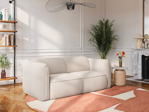 Vente-unique - Tresitsig soffa i beige texturerat tyg CAMILIO från Maison Céphy