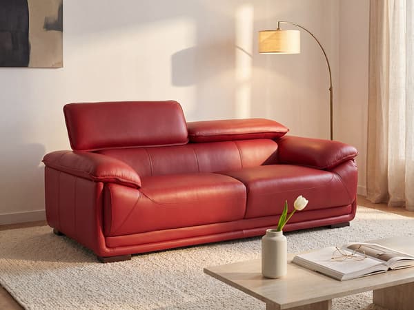 Vente-unique - 3-sits lädersoffa MACELO - Röd