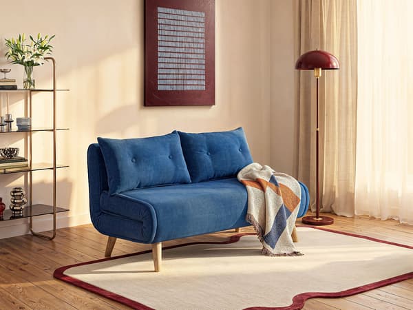 Vente-unique - 2-sitsig konvertibel soffa i blått tyg VALERIO