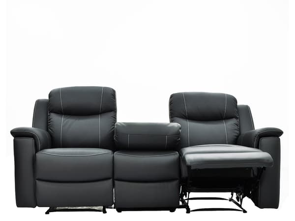 Vente-unique - 3-sits- och 2-sits reclinersoffa EVASION  i läder - grå - med barskiva