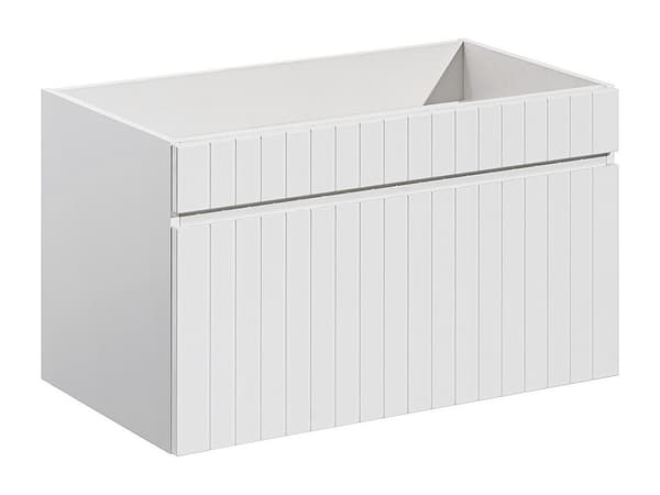 Vente-unique - Hängande badrumsmöbel med vit randig design - 80 cm - SATARA
