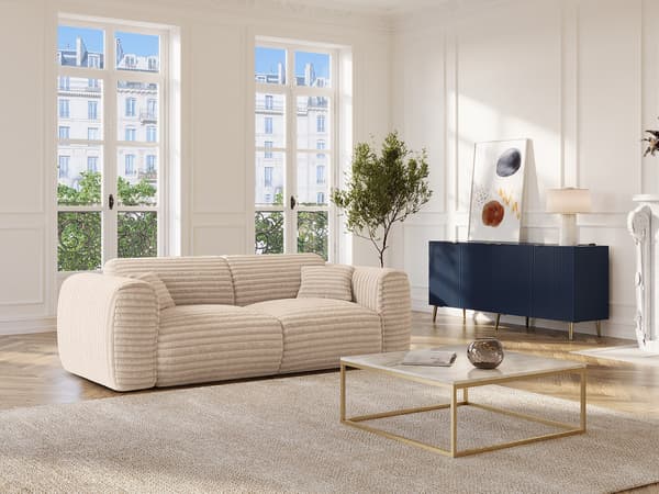 Vente-unique - 3-sitssoffa med bäddmadrass i beige manchester POGNIA