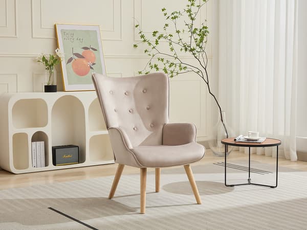 Vente-unique - Fåtölj i beige sammet VATELY