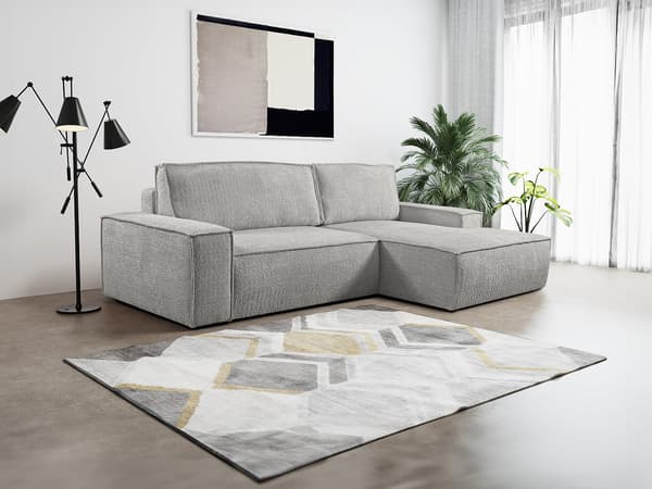 Vente-unique - Bäddsoffa med bouclé-tyg i grått, Högervänd vinkel AMELIA