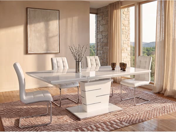 Vente-unique - Utdragbart matbord AMELLE - 6 till 8 personer - MDF vitlackerat