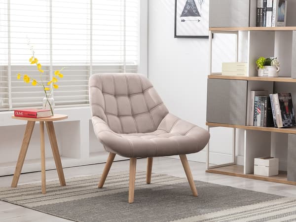 Vente-unique - Beige sammetsfåtölj LUOSTO