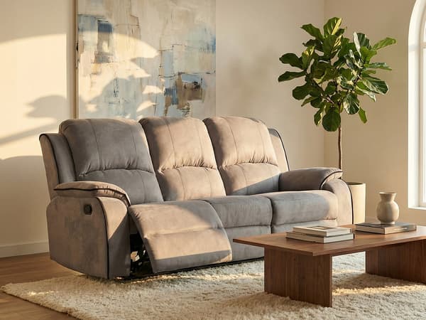 Vente-unique - 3-sits reclinersoffa i grå mikrofiber HERNANI