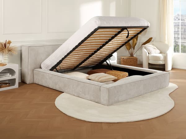 Vente-unique - Sängram med förvaring 160 x 200 cm - Manchester sammet - Beige - TIMANO II