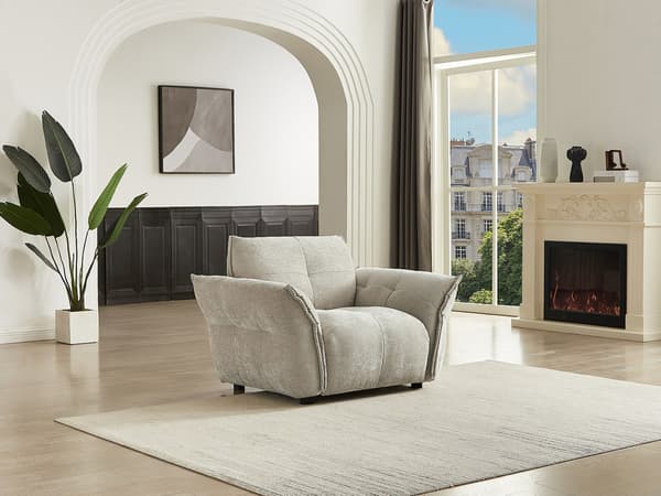 Vente-unique - NAPIZO beige melerad tygfåtölj