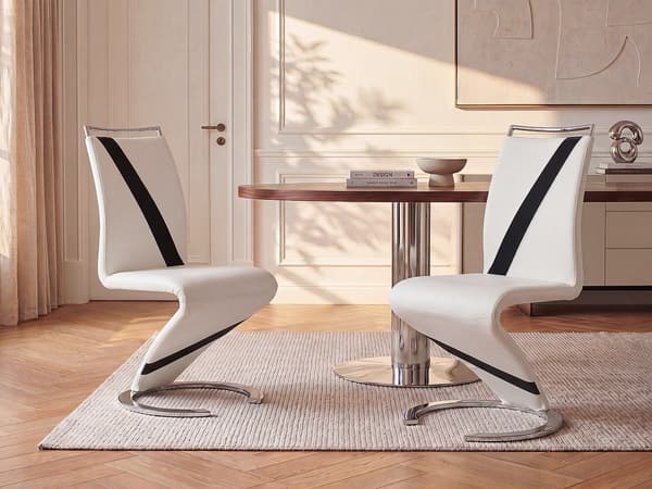 Vente-unique - Set med 6 TWIZY-stolar - Svart/vit läderimitation