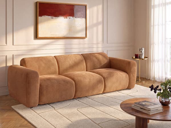 Vente-unique - 4-sits modulsoffa i finribbad manchester - Terrakotta POGNI
