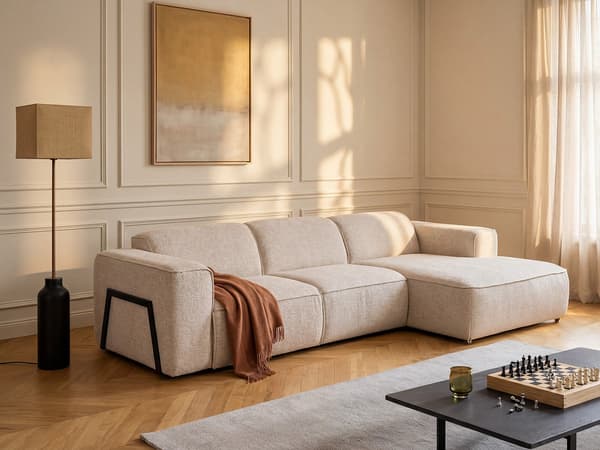 Vente-unique - Högervänd hörnsoffa i melerat tyg - Beige TEJAMI